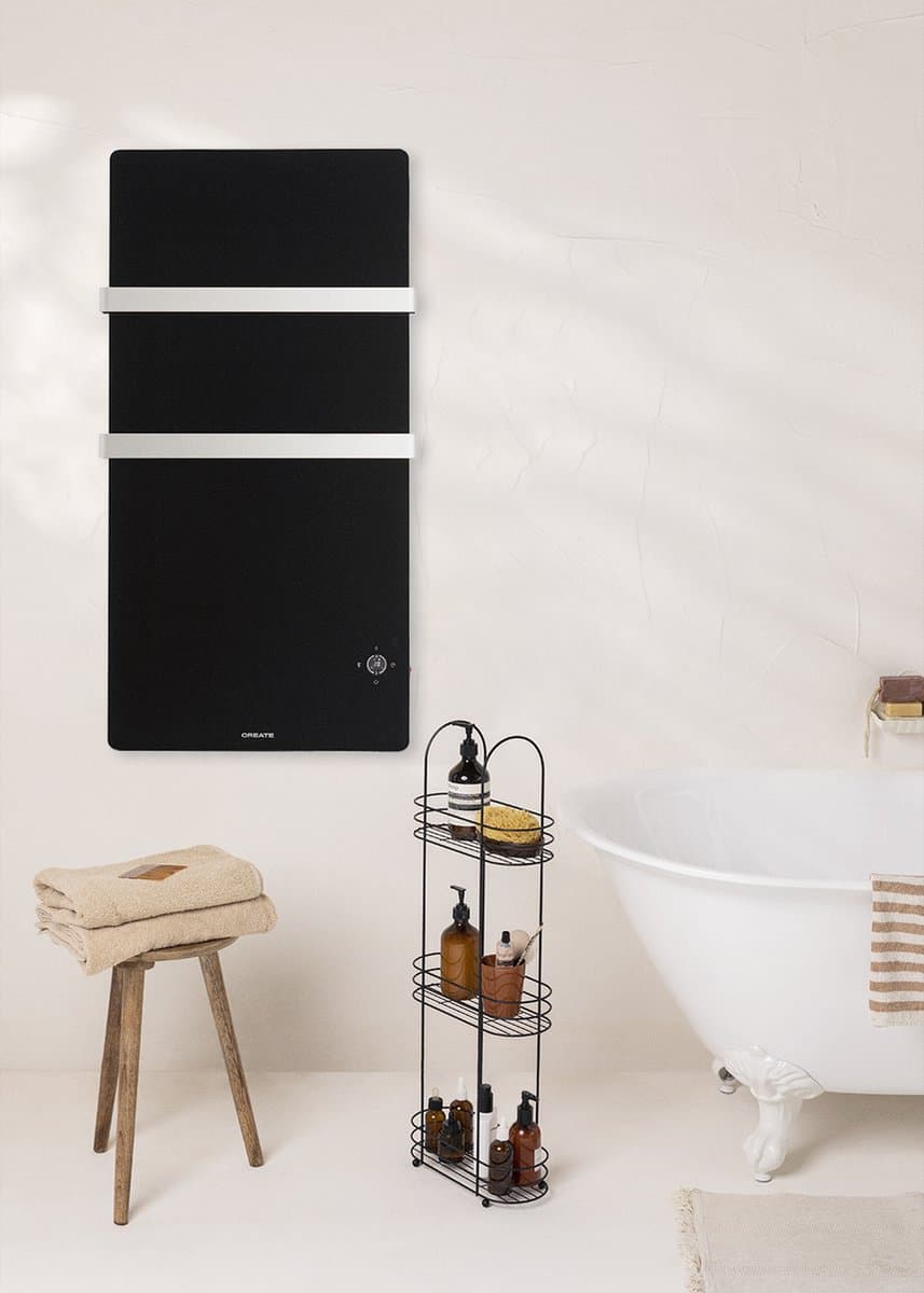 CREATE WARM TOWEL CRYSTAL - Elektrisch glazen handdoekenrek met wifi-Zwart