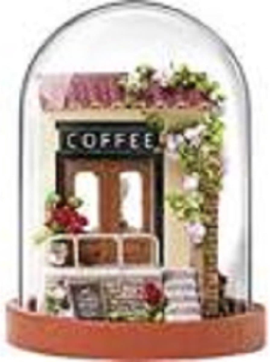 Miniatuur bouw - bouwpakket - Miniature scene onder mini stulp - Mini world - Time cafe