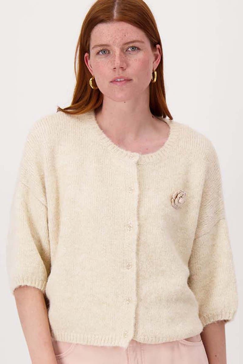 Zusss Zacht Basis Vest Met Vleermuis Mouwen En Broche Beige