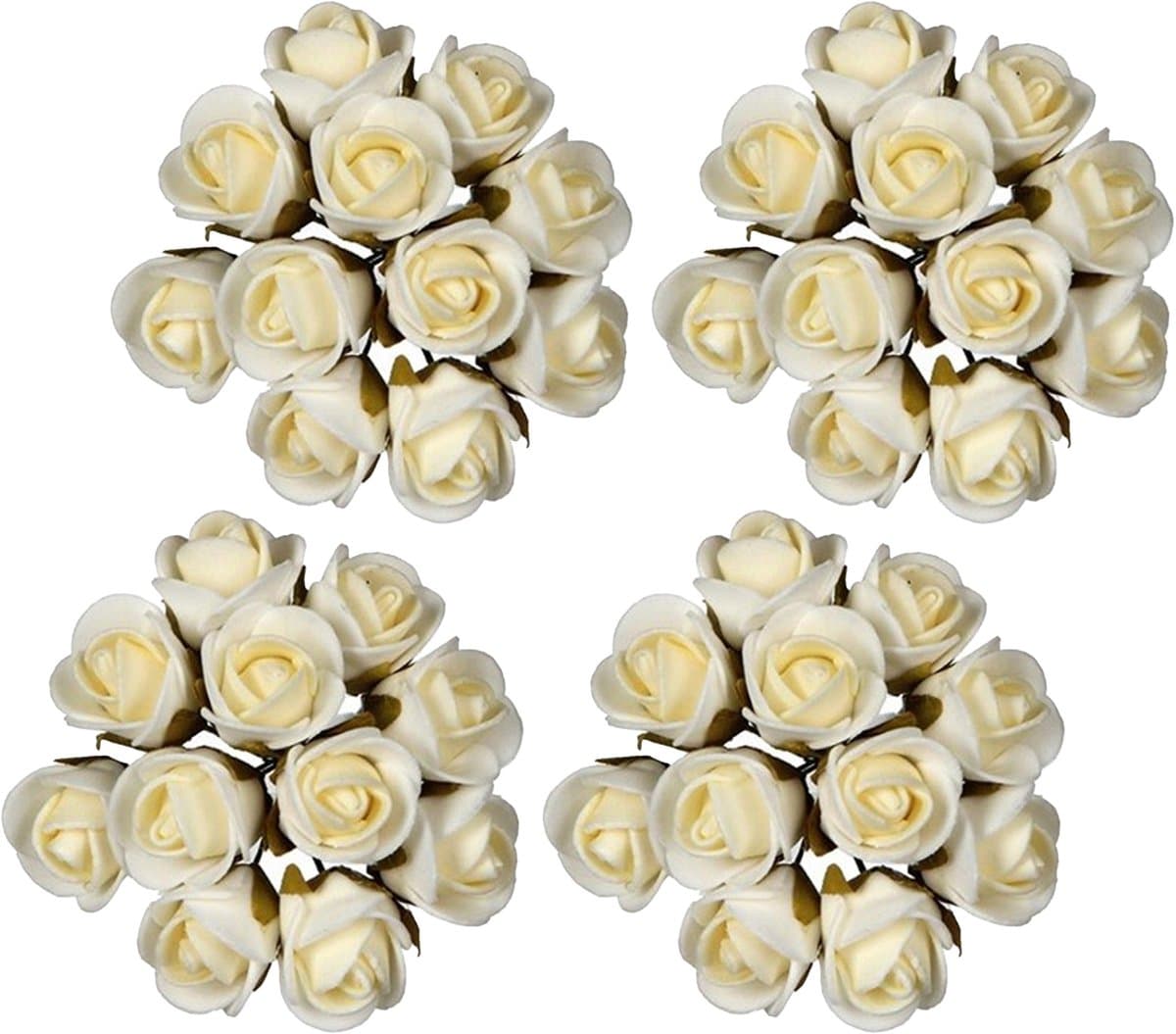 Ideas4seasons Decoratie roosjes foam - 4x - bosje van 12 - creme wit - Dia 2 cm - hobby/DIY bloemetjes