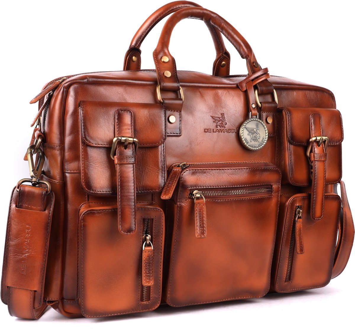 DE LAMASSU® Dorian Leren Aktetas 17 inch – Unisex Business Laptoptas van Echt Leer – Vintage Werktas met 5 Vakken