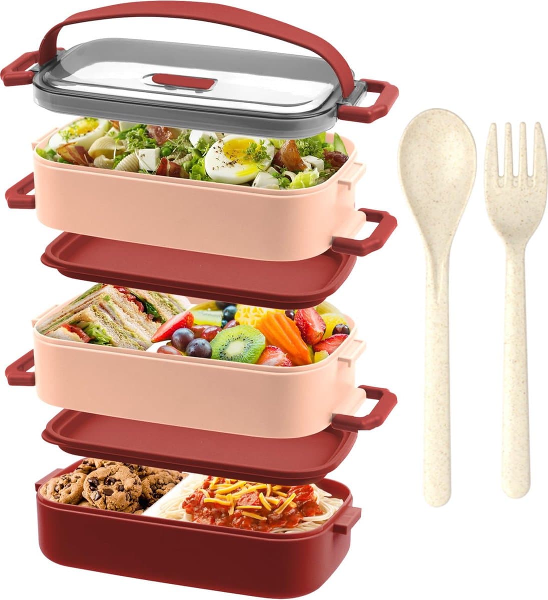 JGS ® Lunchbox met Drie Lagen en Grote Capaciteit voor Volwassenen
