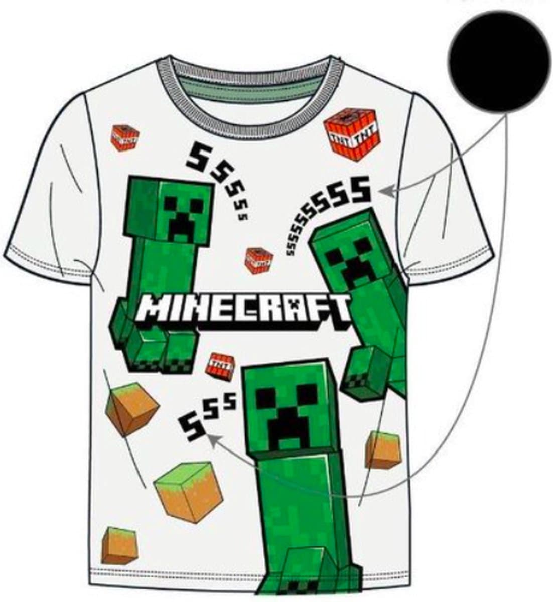 Minecraft t-shirt - wit - Maat 152/12 jaar