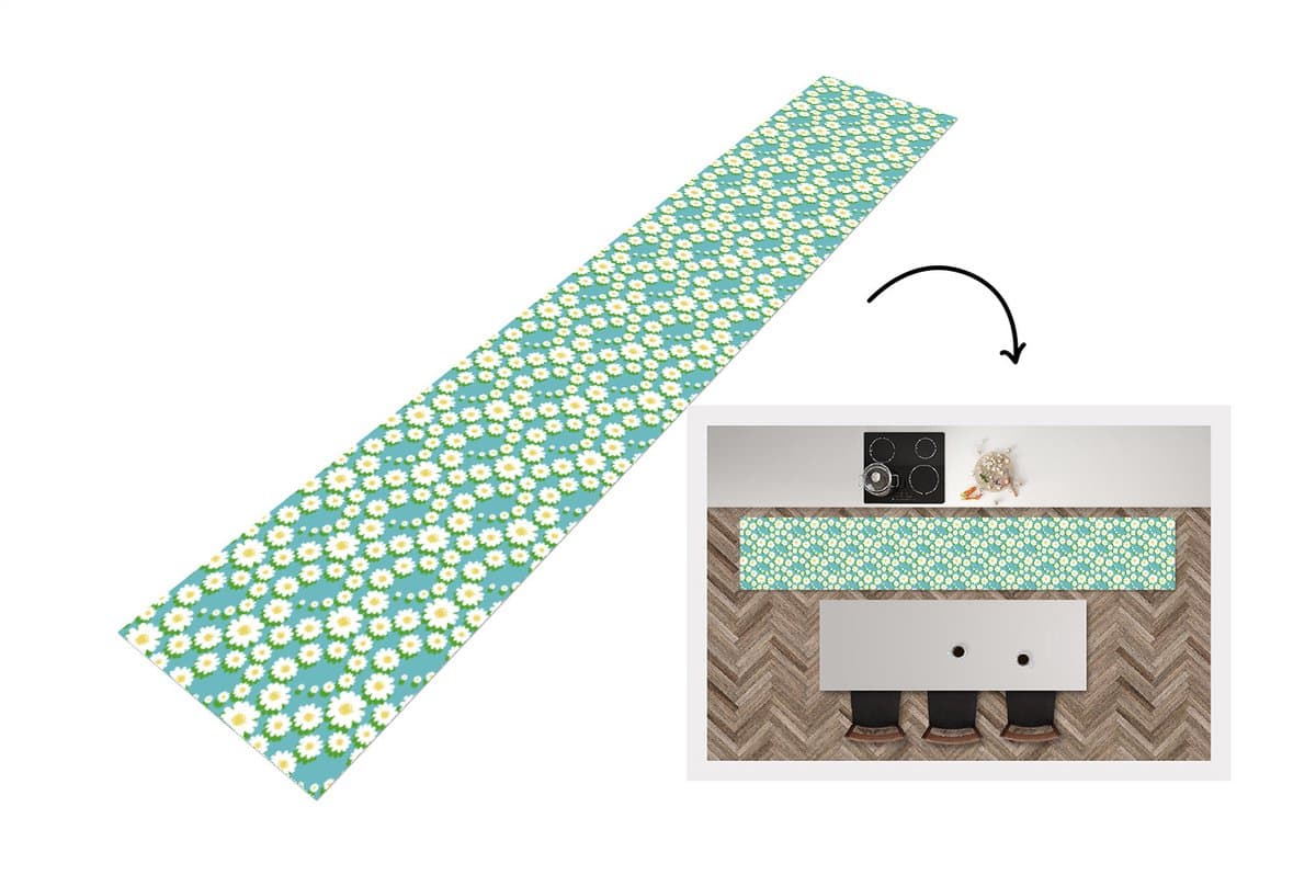 Keukenloper - Keukenmat - Bloemen - Patroon - Madelief - 360x60 cm - Keuken vloerkleed