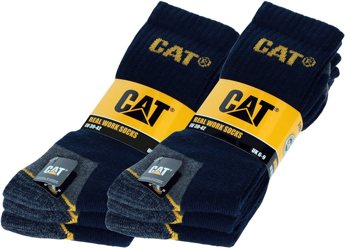 Caterpillar 6 Paar Werksokken Heren, Kuithoogte - Versterkt op Hiel en Teen - Katoen Blauw, 39-42