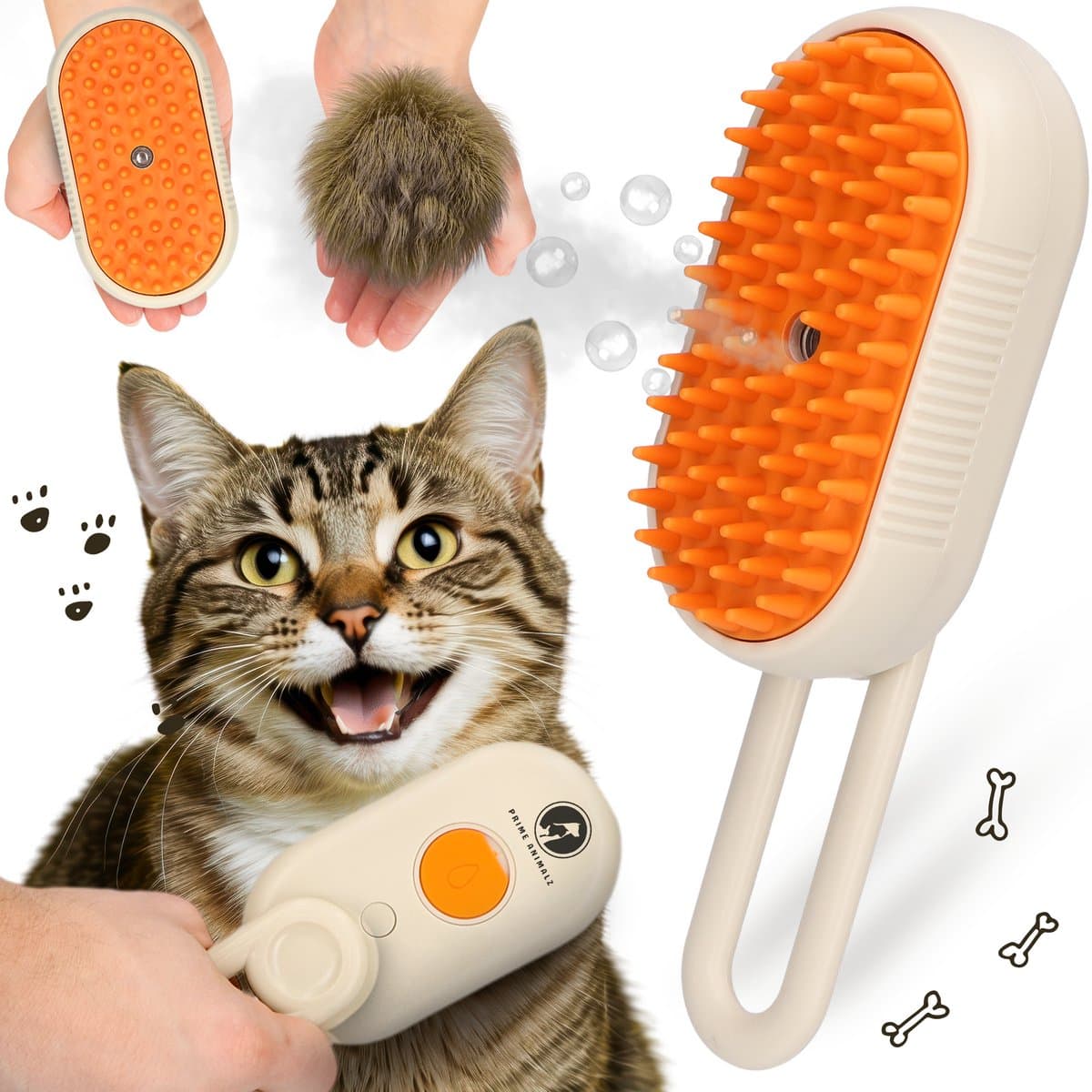 Prime AnimalZ Stoomborstel Kat – Kattenborstel Stoom – Kattenhaar Verwijderaar – Kattenkam – Hondenborstel – Dierenborstel – Haarstoomer – Borstel Tegen Kattenharen – Anti-verhaar – Ontklitborstel – Ontwarringsborstel – Vachtverzorging – Cream