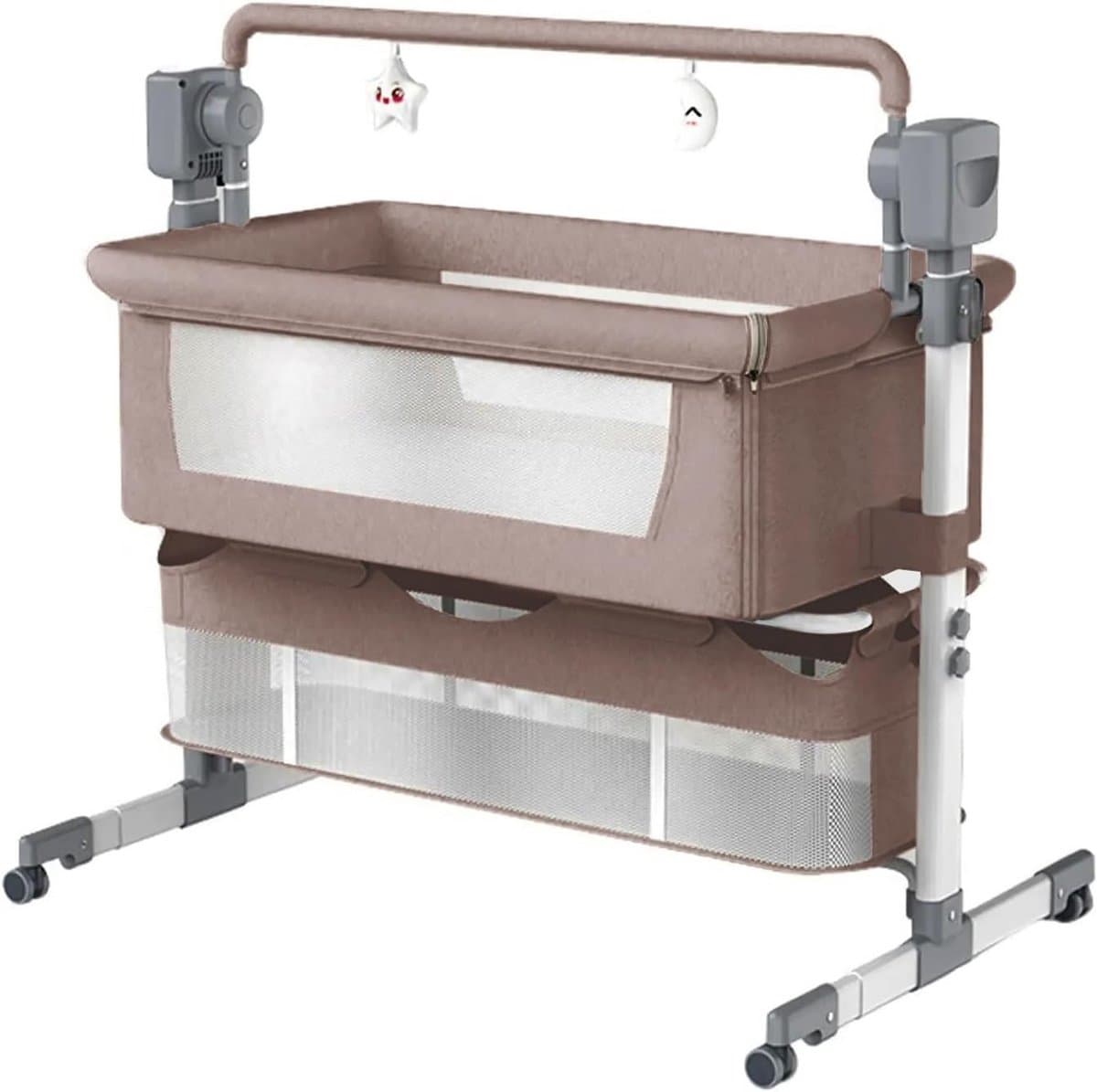 Elektrische Babywieg met Automatische Schommelfunctie - Bluetooth Muziek - Afstandsbediening - Opvouwbaar Babybedje met Ademende Mesh-Zijkanten - Zacht Matras - 3 Hoogtes & 5 Snelheden, Max. 20kg - Veilig voor Pasgeborenen - Thuis & Onderweg - Kaki
