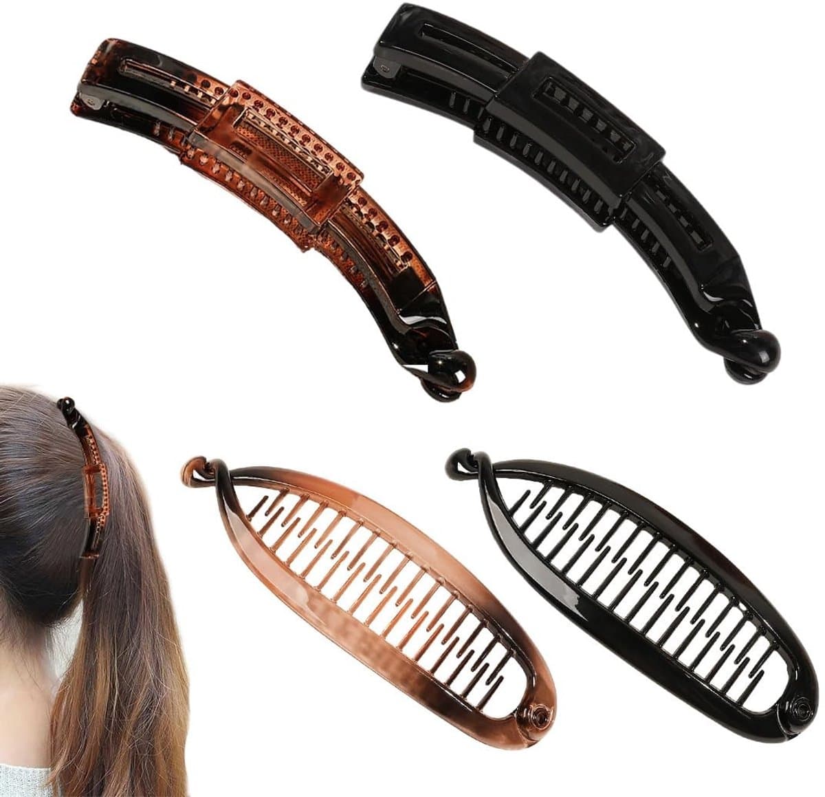 Dailygoods- Bananenhaarspelden set van 4 - Retro Haaraccessoires - Haarclips voor Dames - Visstaartclips voor Meisjes - Elegant en veelzijdig - Geschikt voor alle haartypes