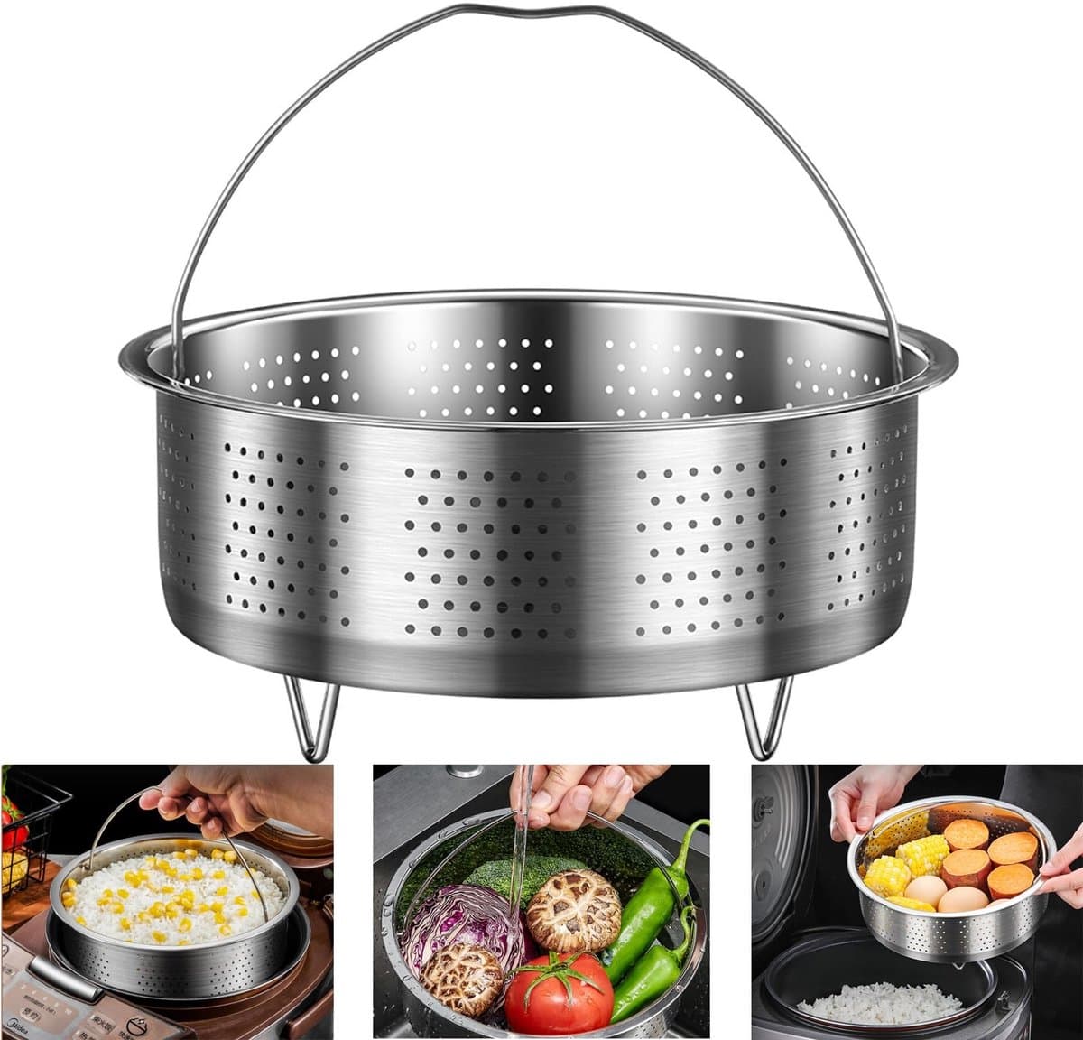 Dailygoody - Stoomkorf - Roestvrijstalen stoominzet - Duurzaam en veilig - Rond 16,5 cm - Voor groenten en fruit - Ideaal voor stomen - Vaatwasserbest