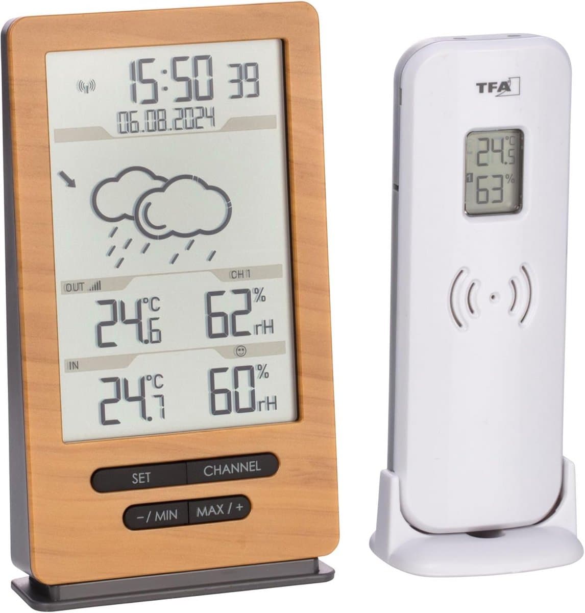 Draadloos Weerstation - Weer Monitor - Binnen Klimaat - 12-24 Uur Voorspelling - 100m Bereik - Houtlook