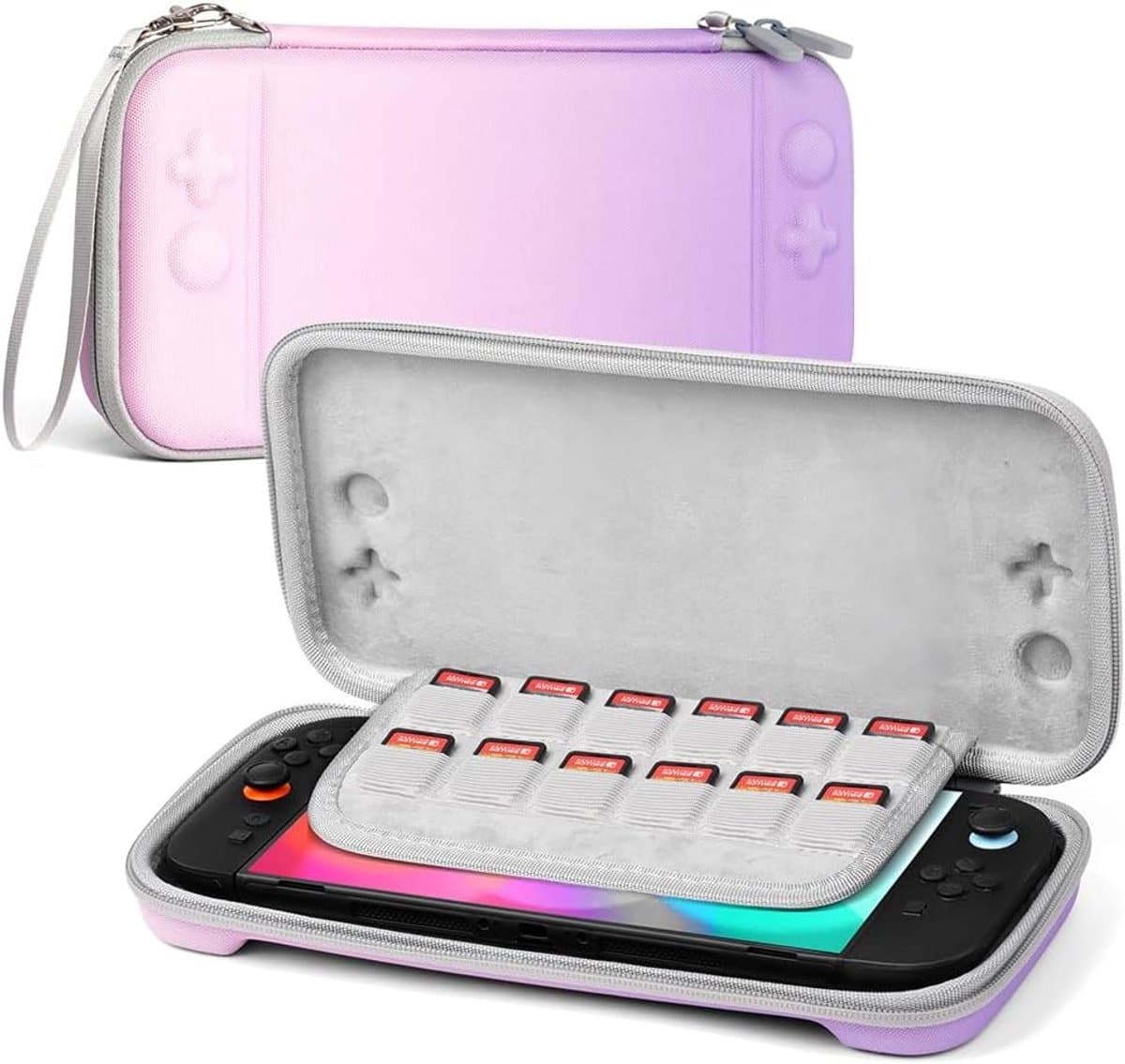 Tasje voor Nintendo Switch 2 met 12 Kaartensteckplaatsen en Robuuste 600D Polyester Bescherming - Lilac