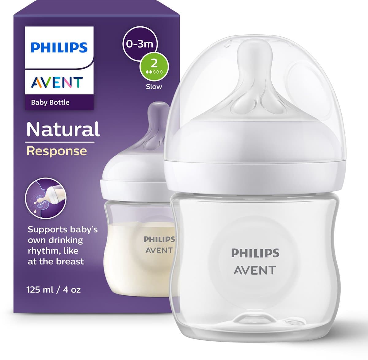 Philips Avent Natural Response babyfles – 125ml – flow 2 – 1 fles –Newborn - SCY900/01