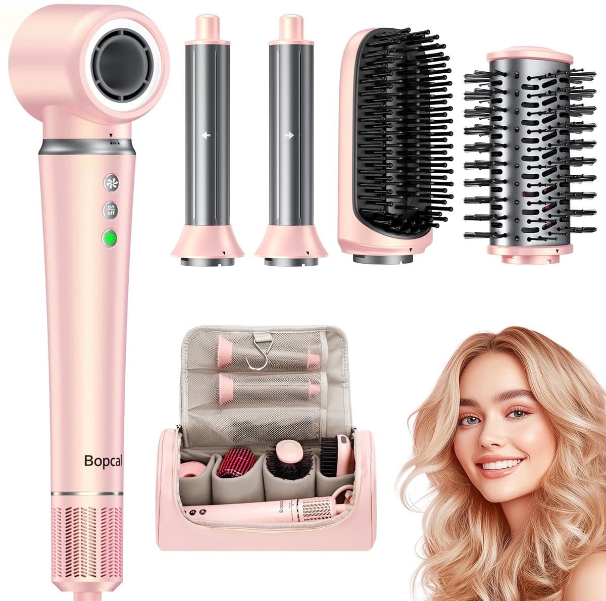 Nyoz 5 in 1 föhn heteluchtkam set - Haarstyler - Fohnborstel - 1200 W - Ionisch - 2 snelheden - Warm/koud - 5 opzetstukken