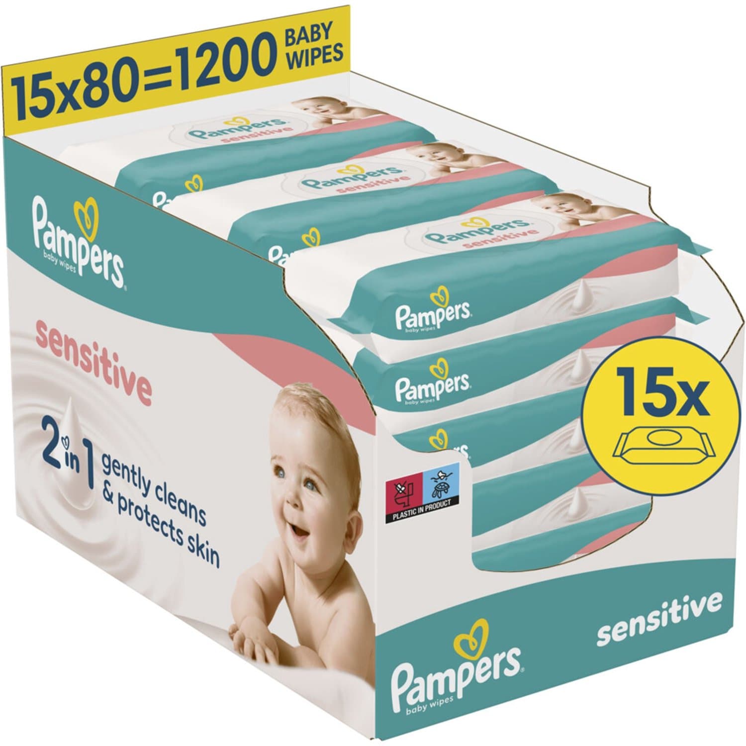 Pampers Sensitive babydoekjes, 15 x 80 stuks (1200 stuks)