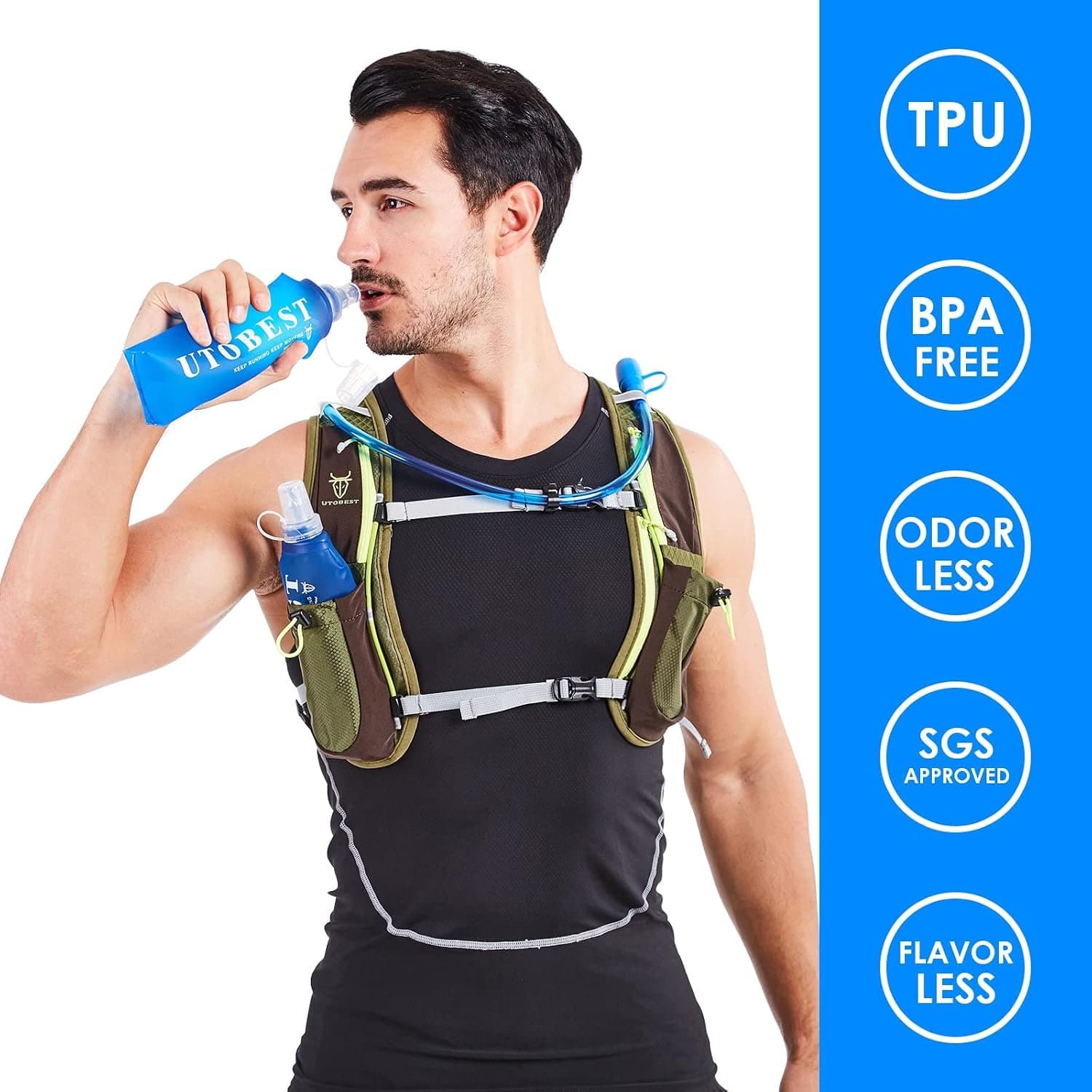 UTOBEST Flexibele drinkfles, opvouwbare opvouwbare waterflessen van zachte fles met stro 600 ml / 500 ml / 350 ml / - ShopVlot