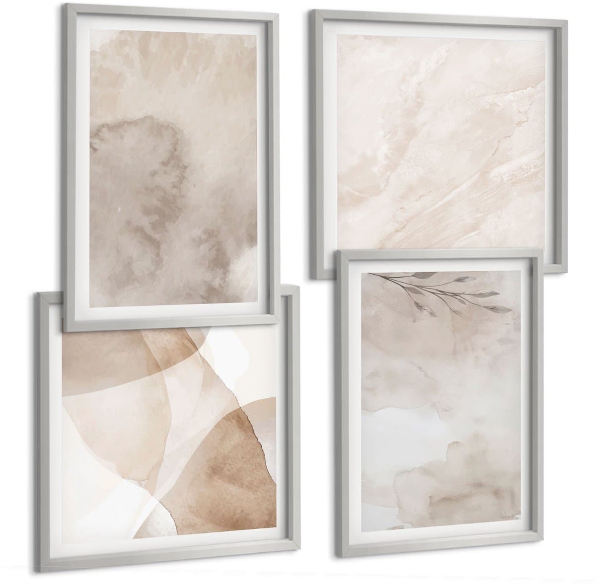 Wallfluent 4-Delige Schilderij Set - Textuur van gemorste aquarelverf in boho-stijl - 40 x 40 cm en 40 x 60 cm - Moderne Wanddecoratie - Woonkamer - Woonkamer Decoratie