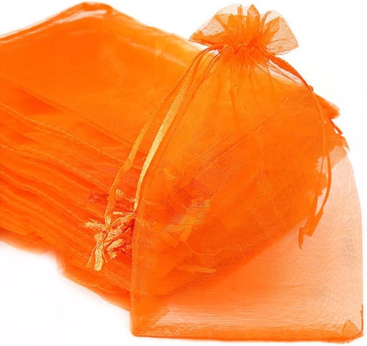zakjes om te vullen, organzazakjes, cadeauzakjes, trekkoord, zakjes, organzazakjes voor festival, feest, bruiloft, snoepzak, sieradenzakje, lavendel, cadeauzakjes, 7 x 9 cm, oranje