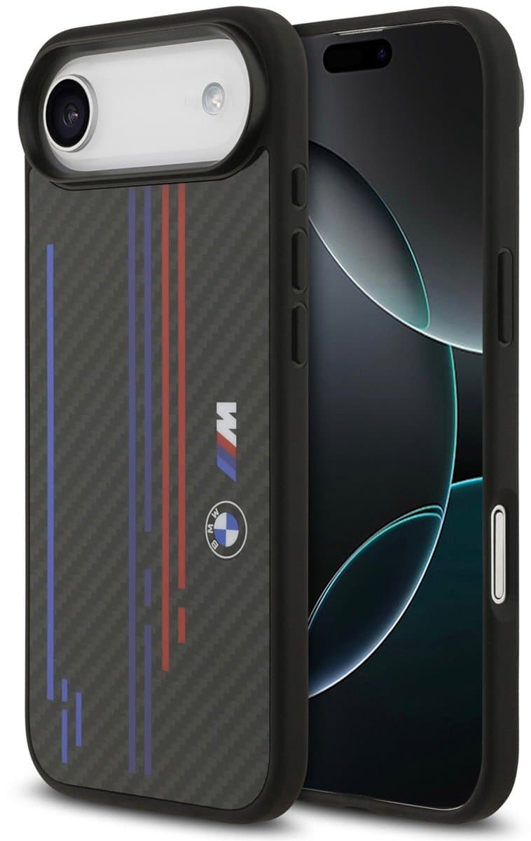 BMW Back Cover - iPhone 17 Air - Zwart - MagSafe Kevlar Design met M-strepen