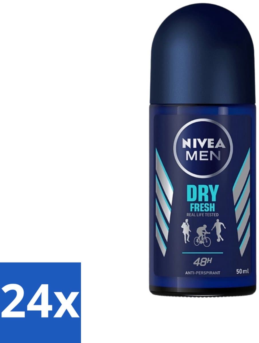 24 x Nivea - Men - Deodorant - Roller - Dry Fresh - 48 Uur Lang Werkend - 50 ml - NIVEA MEN Deodorant Roller - Anti-transpirant - 48 Uur Bescherming - Alcoholvrij - Frisheid