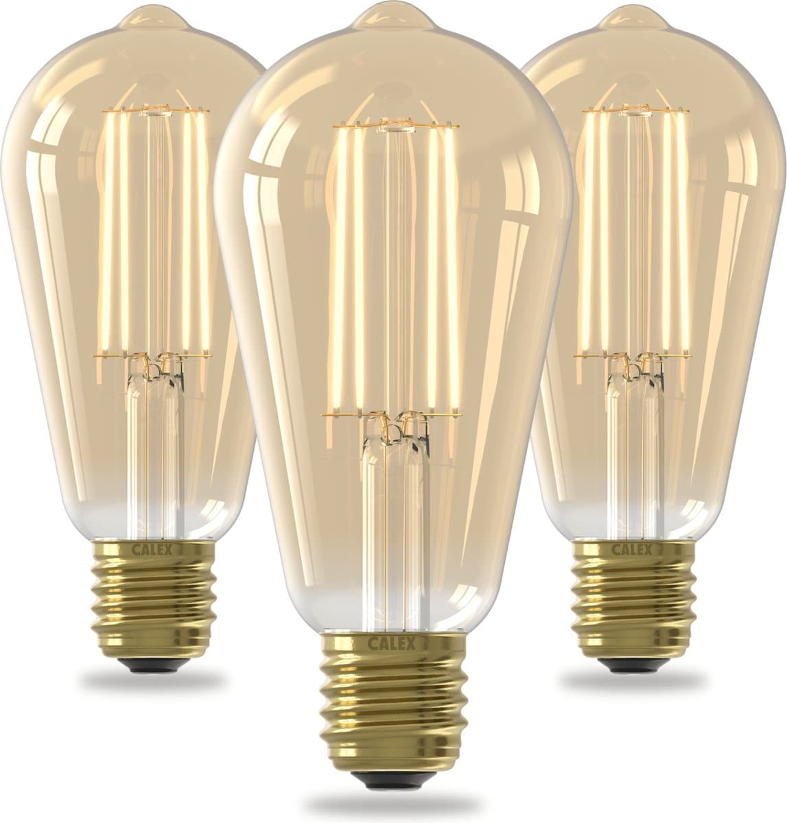Calex Spiraal Filament LED Lamp - Set van 3 stuks - Rustiek Vintage Lichtbron - E27 - Goud - Warm Wit Licht - Dimbaar