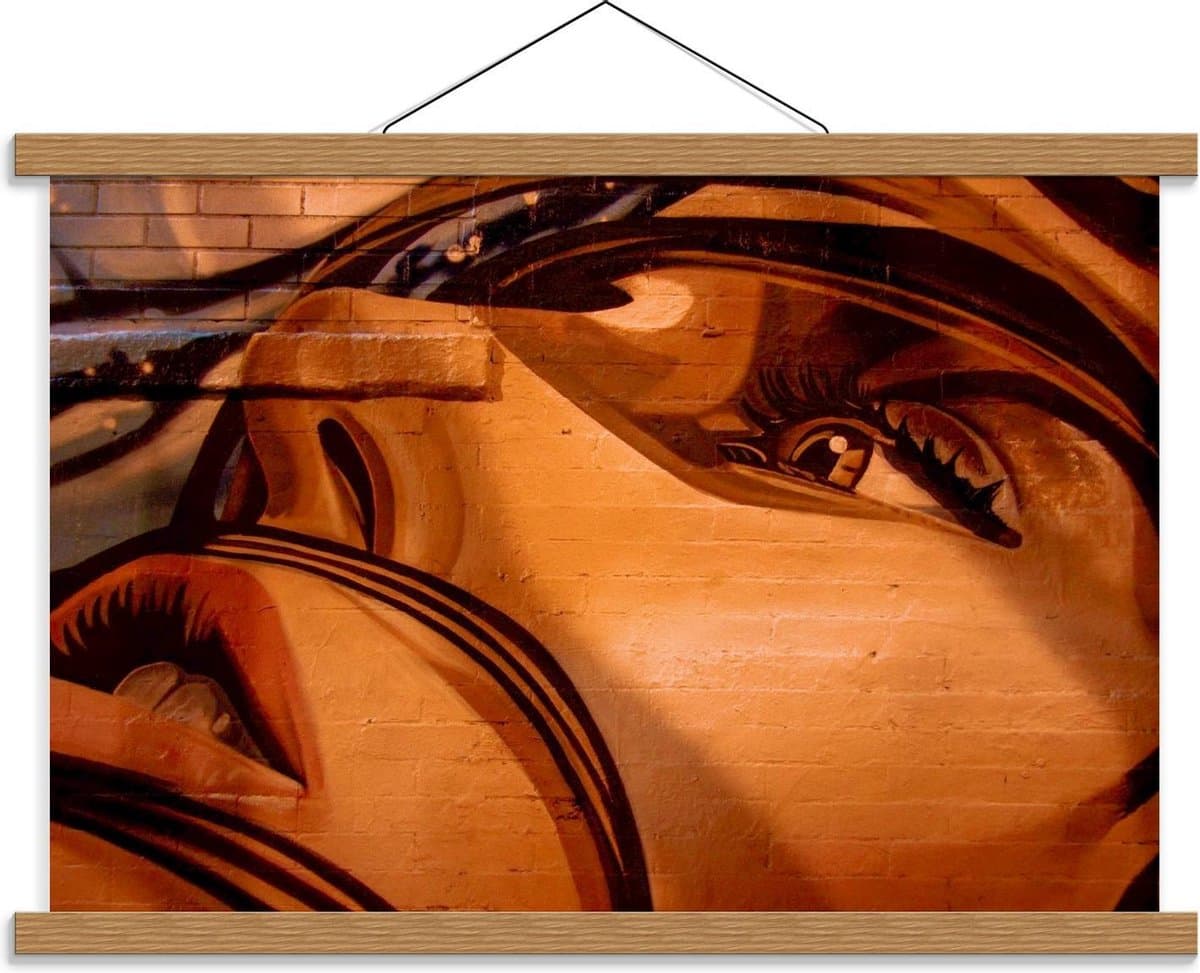 Schoolplaat – Oranje Gezicht op Muur - 60x40cm Foto op Textielposter (Wanddecoratie op Schoolplaat)