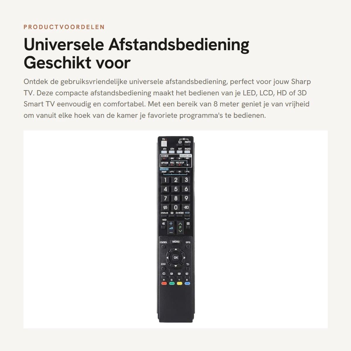 Dailygoods - Universele Afstandsbediening - Geschikt voor Sharp TV - Compact en Handig - Zwart - Voor LED LCD HD 3D - Ideaal voor Thuisgebruik - 8 Met...