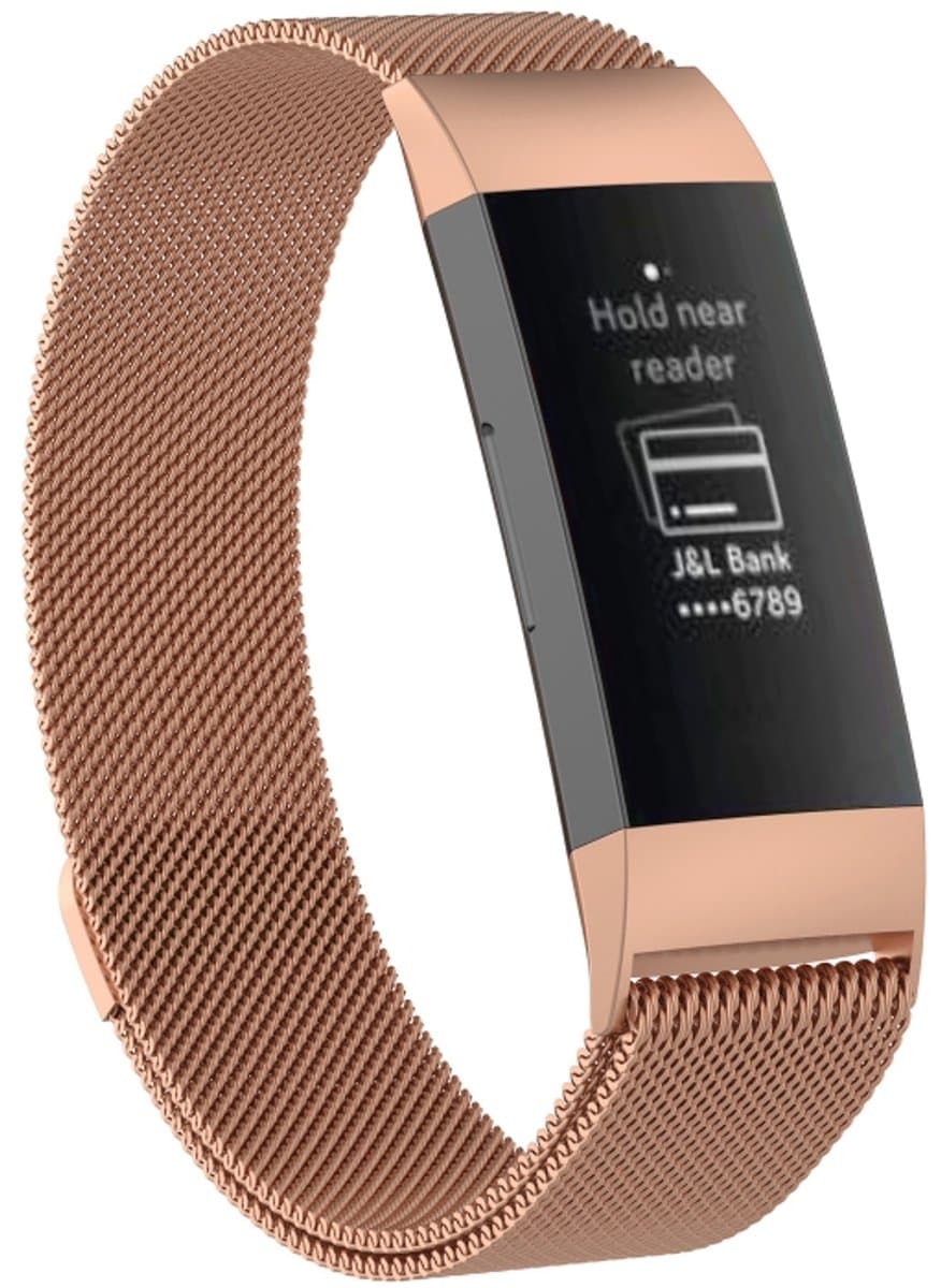 Roestvrijstalen magneetpolsband voor FITBIT Charge 3, maat: klein, 187x18 mm (rosÃ©goud)
