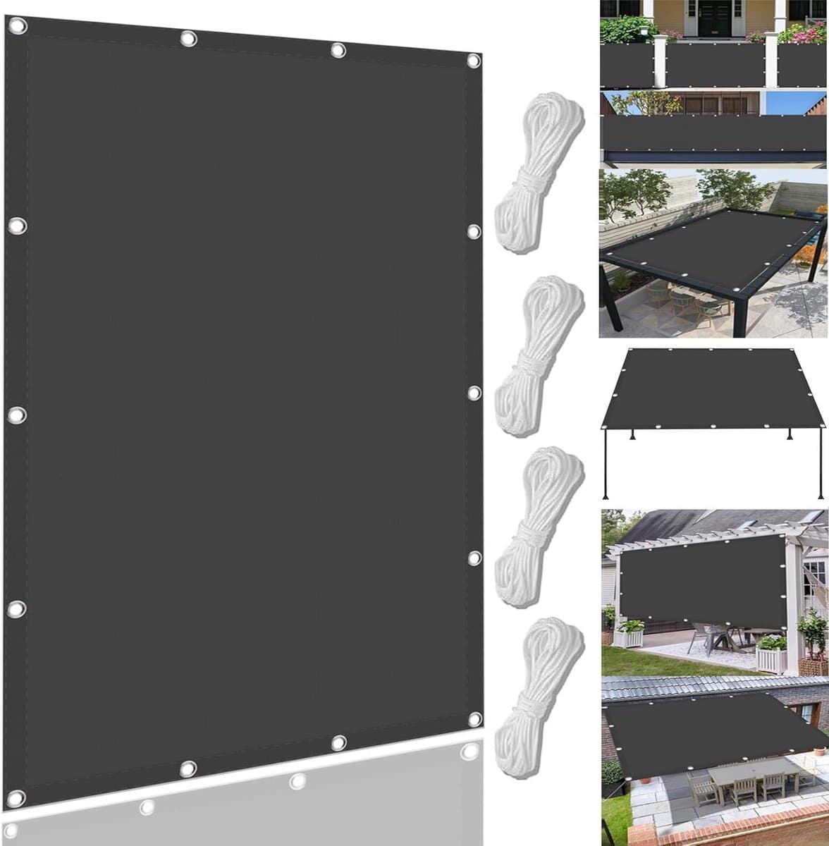 Zonweringsnet Rechthoekig - Schaduwdoek Waterafstotend - Buitenruimte Koel Houden - 98% UV-blokkering Ademend - 120 x 260 cm - Donkergrijs