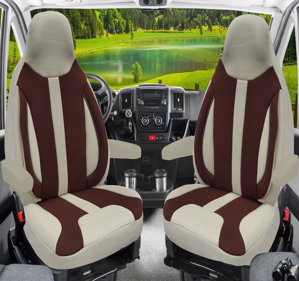 Premium Camper stoelhoezen voor Challenger WPL413 in Beige/Bruin (2 losse stoelen)