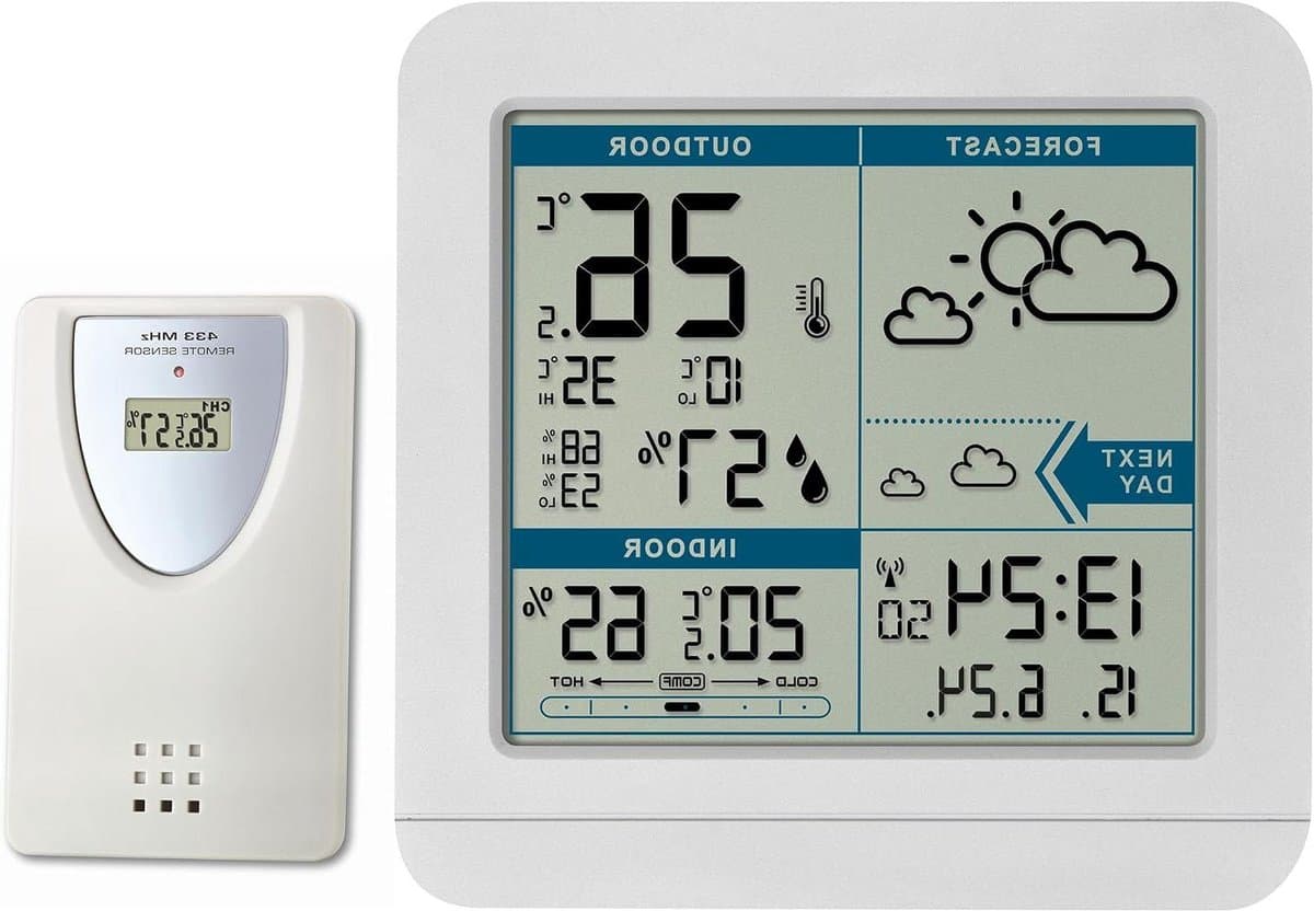 Draadloos Weerstation - Weersvoorspeller Buiten - Binnenklimaat Monitoren - Max-Min Waarden Geheugen - 123 x 52 x 117 mm - Wit