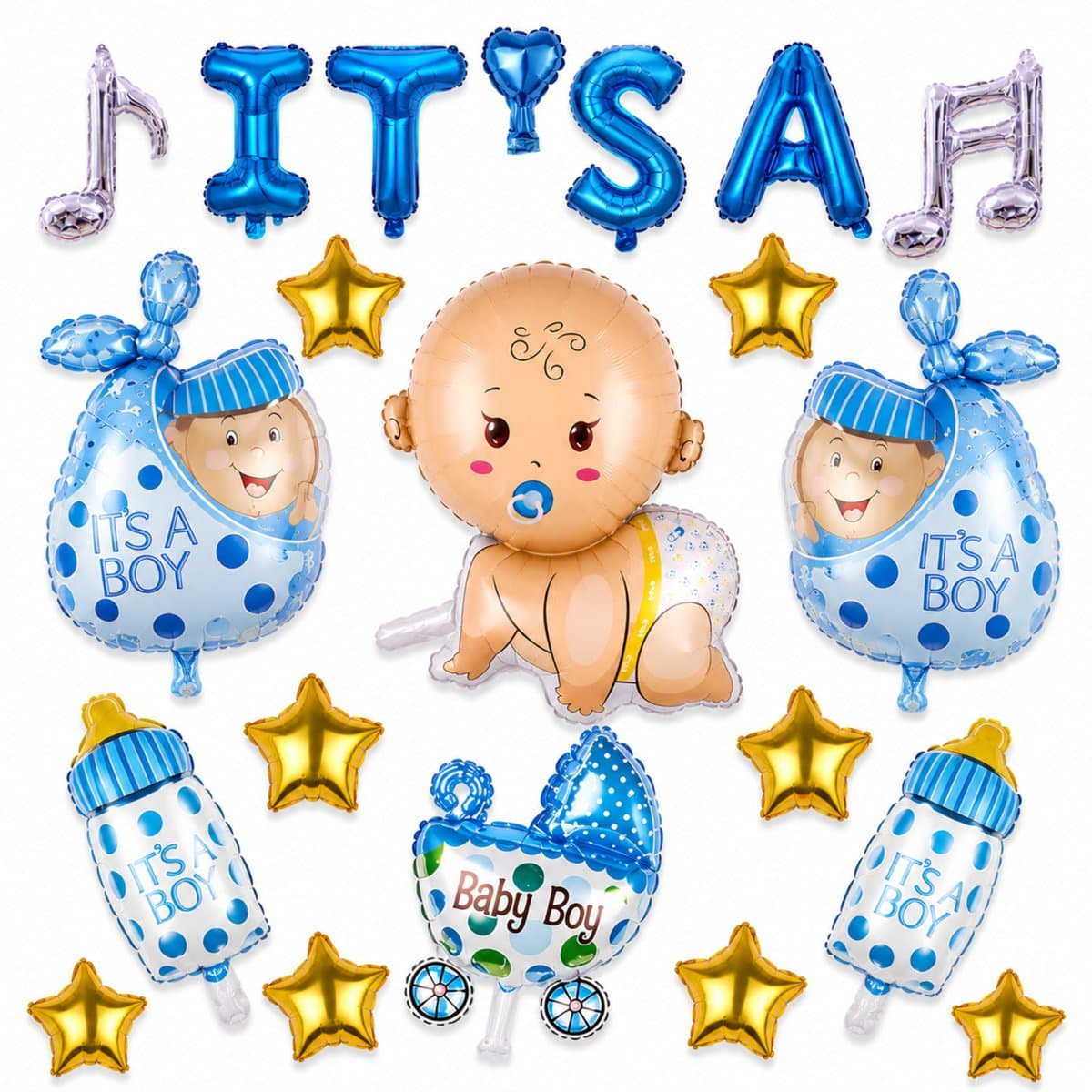 Fienosa Baby Boy Ballonnenset 15-delig – Baby Boy Letterballonnen – Babyshower Decoratie Jongen – It's a Boy Ballonnen – Gender Reveal – Geboorte Versiering