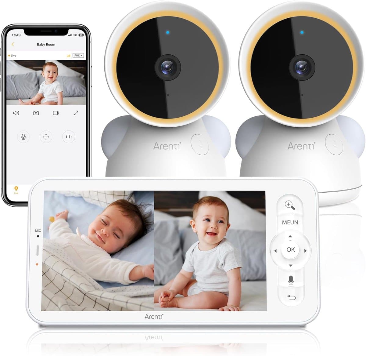 Babyfoon Met Camera - Baby Monitor - Baby Bewaken - Tweewegs Audio - 5 Inch Scherm - Wit