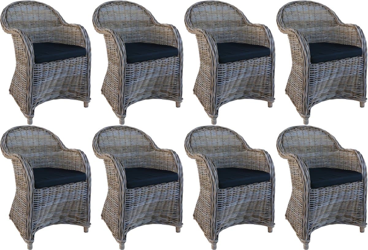 Decomeubel - Rotan Stoel Kubu Grey met zwart Kussen - set van 8 stoelen