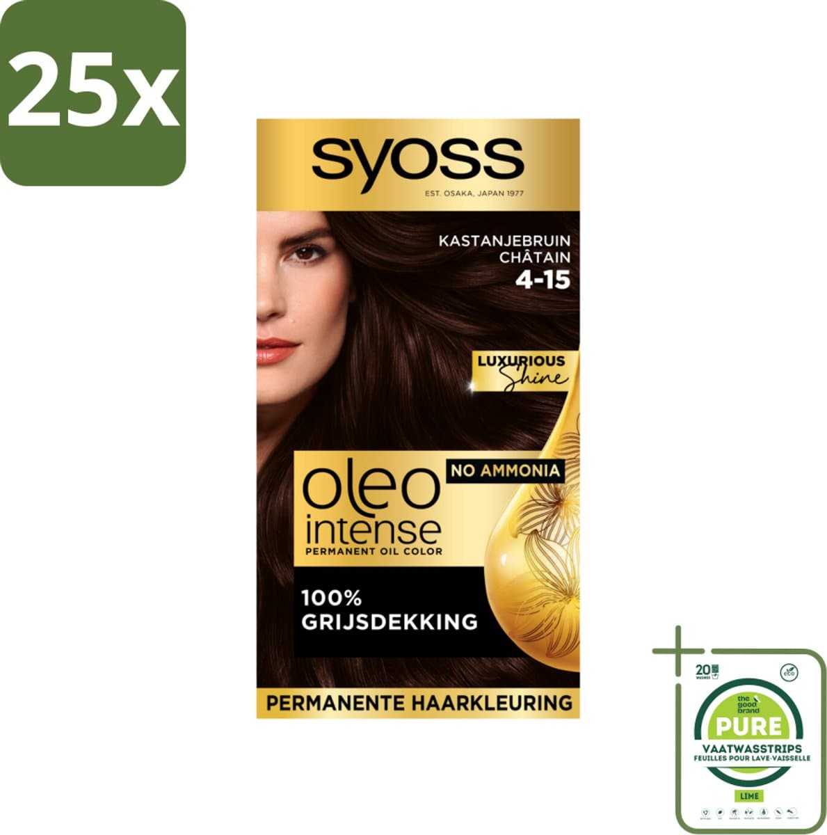 25 x SYOSS - Oleo Intense 4-15 Kastanje Bruin - Haarverf - Zonder Ammoniak - Grijsdekking - Langdurige Kleur - Grootverpakking - Permanente Haarkleur - Haarkleur Zonder Ammoniak - Olie-formule - Grijsdekking - Arganolie