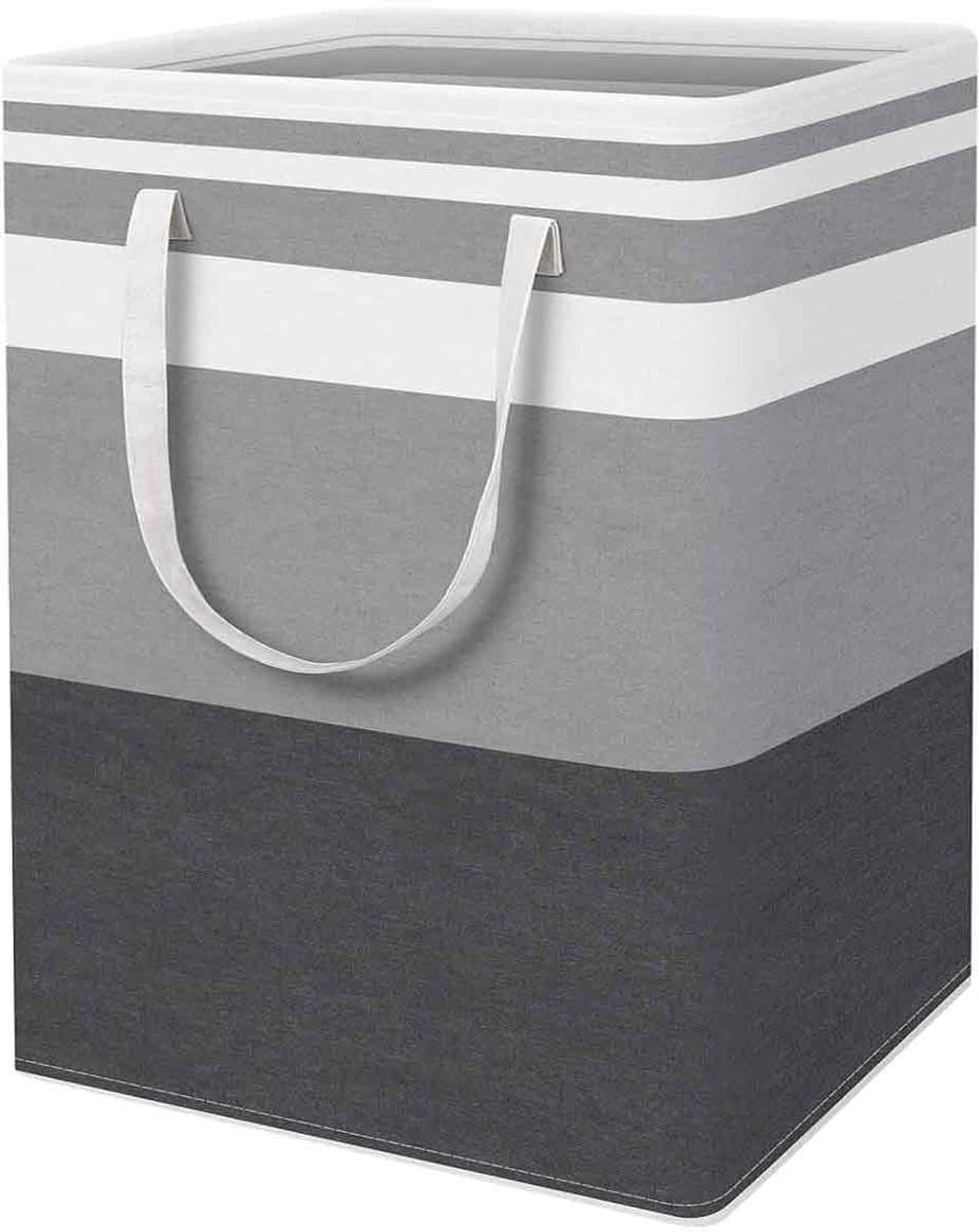 Wasmand Inklapbaar - Wasmand Katoen - Dubbellaags Met Ritssluiting En Waterdichte Coating - 1 Stuks - Voor Badkamer En Slaapkamer Grijs-Wit