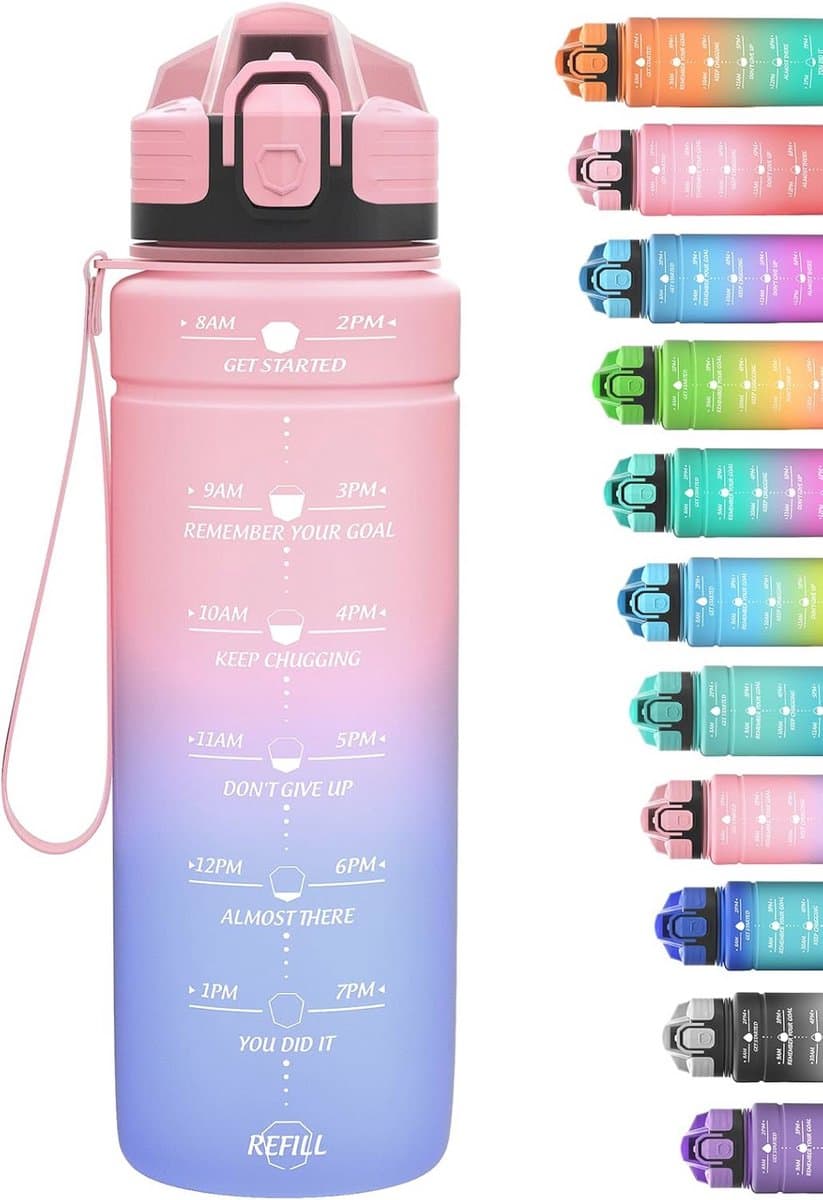 Lekvrije waterfles voor kinderen 500 ml, 700 ml, 1 l, 1,5 l - BPA-vrij Tritan met tijdmarkering voor school, sport en fitness