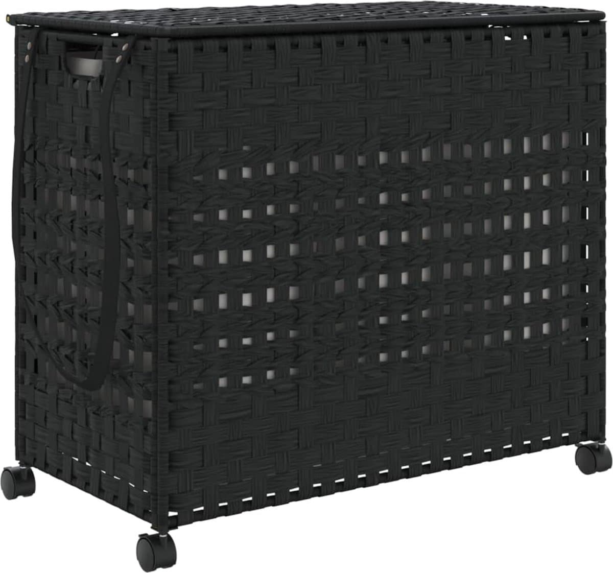 vidaXL Rieten wasmand op wielen - Zwart, 66 x 35 x 60 cm