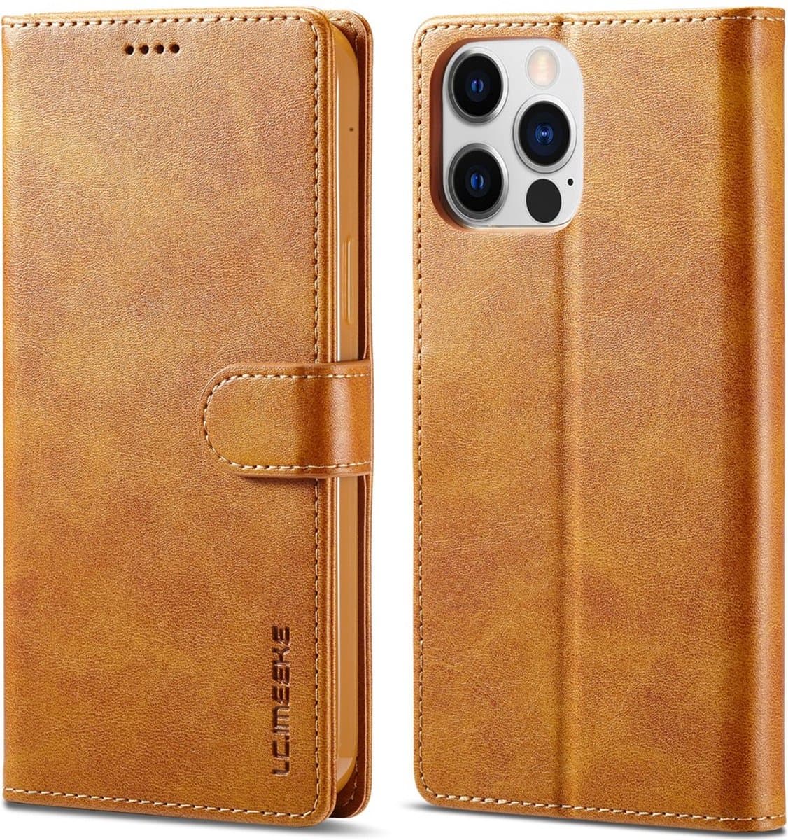 LC.IMEEKE Wallet Case Portemonnee Hoesje voor iPhone 15 Pro Max - Cognac