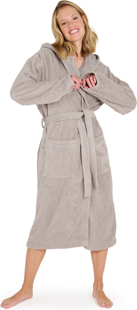 Blumtal Badjas Katoen Dames - Katoenen Badjas - Zachte Badjas - Met Capuchon - Fluweelzachte Badstof - Oeko-TEX® Gecertficeerd - Grijs - Maat L