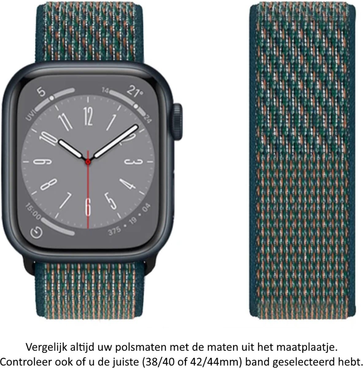 Donker groen / blauw met oranje Nylon Horloge Band geschikt voor Apple Watch 1, 2, 3, 4, 5, 6, 7, 8, SE, 38mm, 40mm & 41mm "Vrouwenbreedte" Series Zacht Geweven Nylon 38 mm, 40 mm en 41 mm