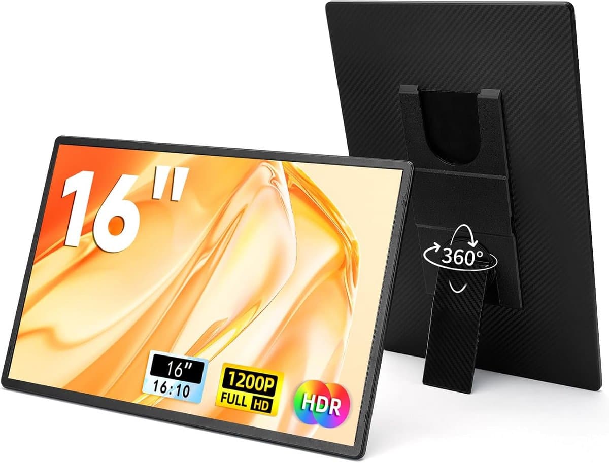 Draagbare Monitor 16 inch 1200P FHD IPS Uitklapbaar Scherm voor Laptop PC Mac Telefoon