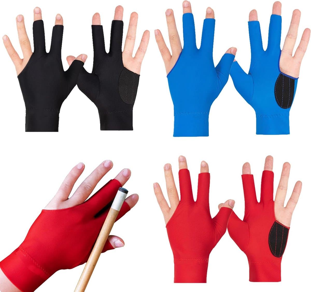 6 Paar 3-Vinger Biljarthandschoenen voor Snooker en Pool - Voor Heren en Dames