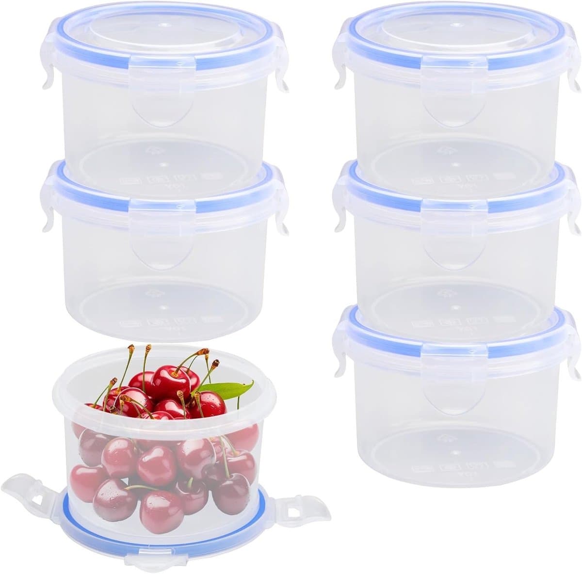 Ronde, luchtdichte opbergdozen van 300 ml - 6 stuks, lekvrije plastic bewaarcans voor keuken en vriezer