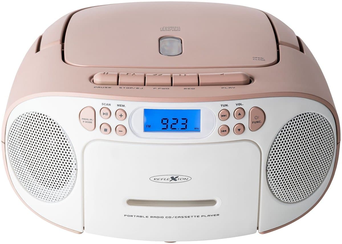 Reflexion RCR2260PK Radio/CD-speler VHF (FM) AUX, CD, Cassette Pink, Wit