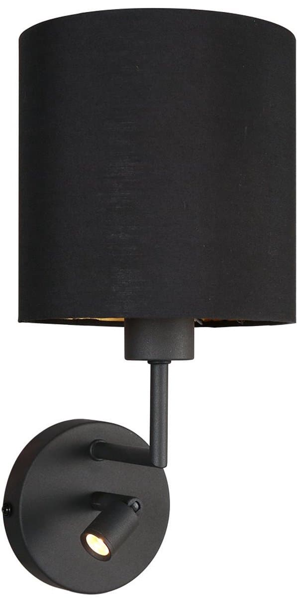 Wandlamp Noor 1562ZW - Verstelbaar met leeslampje, Goud/Zwart, Metaal/Textiel, Mexlite - Tijdloos Design voor Binnengebruik