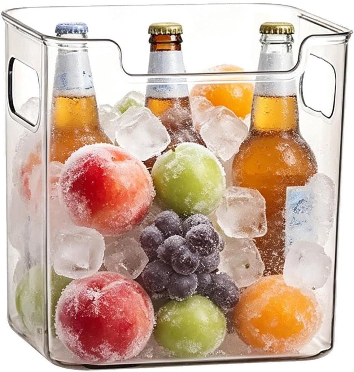 Vriezer Opbergbakken - Koelkast Organizer - Voedsel Ordening - Maximaliseert Verticale Ruimte - 15L x 13W x 9.5H cm - Transparant