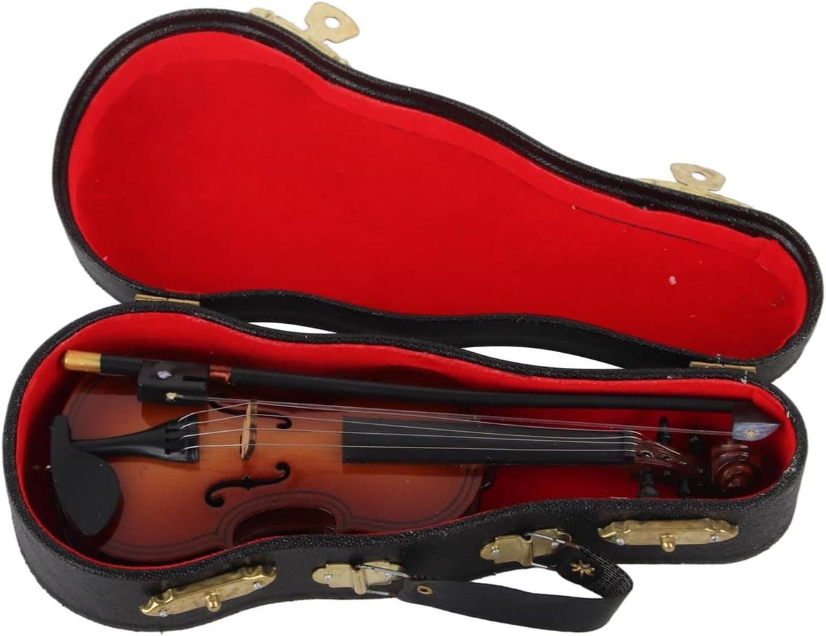 Mini Viool Model - Houten Instrument - Poppenhuis Decoratie - Gedetailleerd Ontwerp - 16 cm Hoog - Palissander