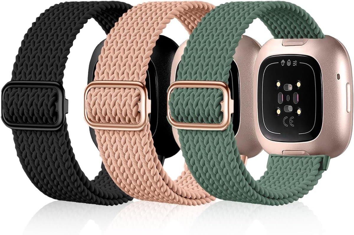 Leren Horlogeband voor Fitbit Versa 3/Versa 4 en Sense 2 met RVS Sluiting - Sportieve Vervangband voor Heren en Dames in Zwart