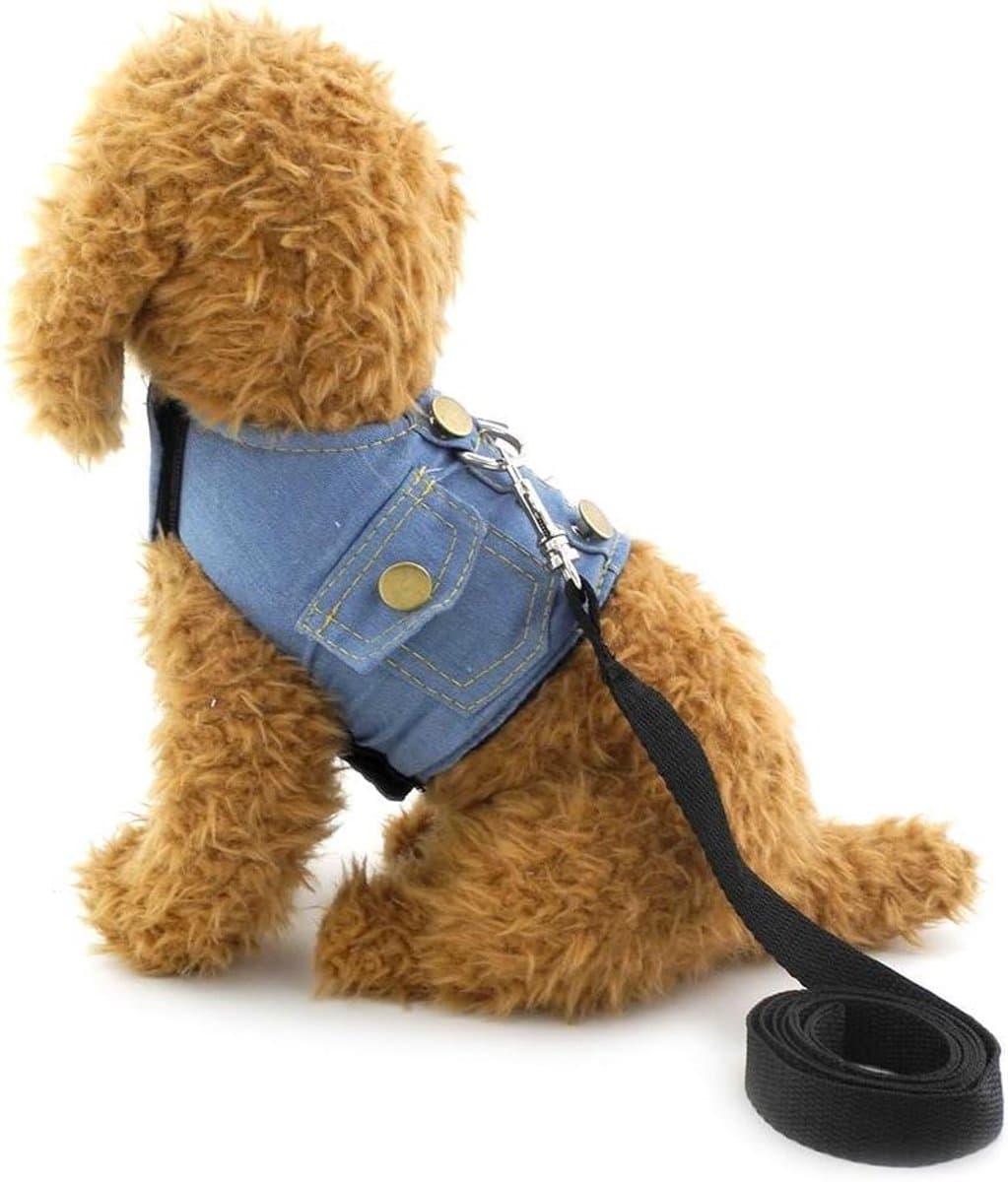 Huisdier Harnas Vest - Honden Tuigje - Veilig Wandelen Buiten - Zacht Denim Materiaal - Maat M - Lichtblauw