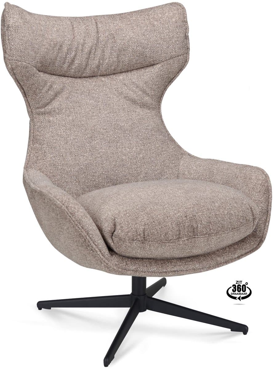 Icon Living - Fauteuil Otto - Stof Leo Mocca - Poot Zwart 360° Draaibaar